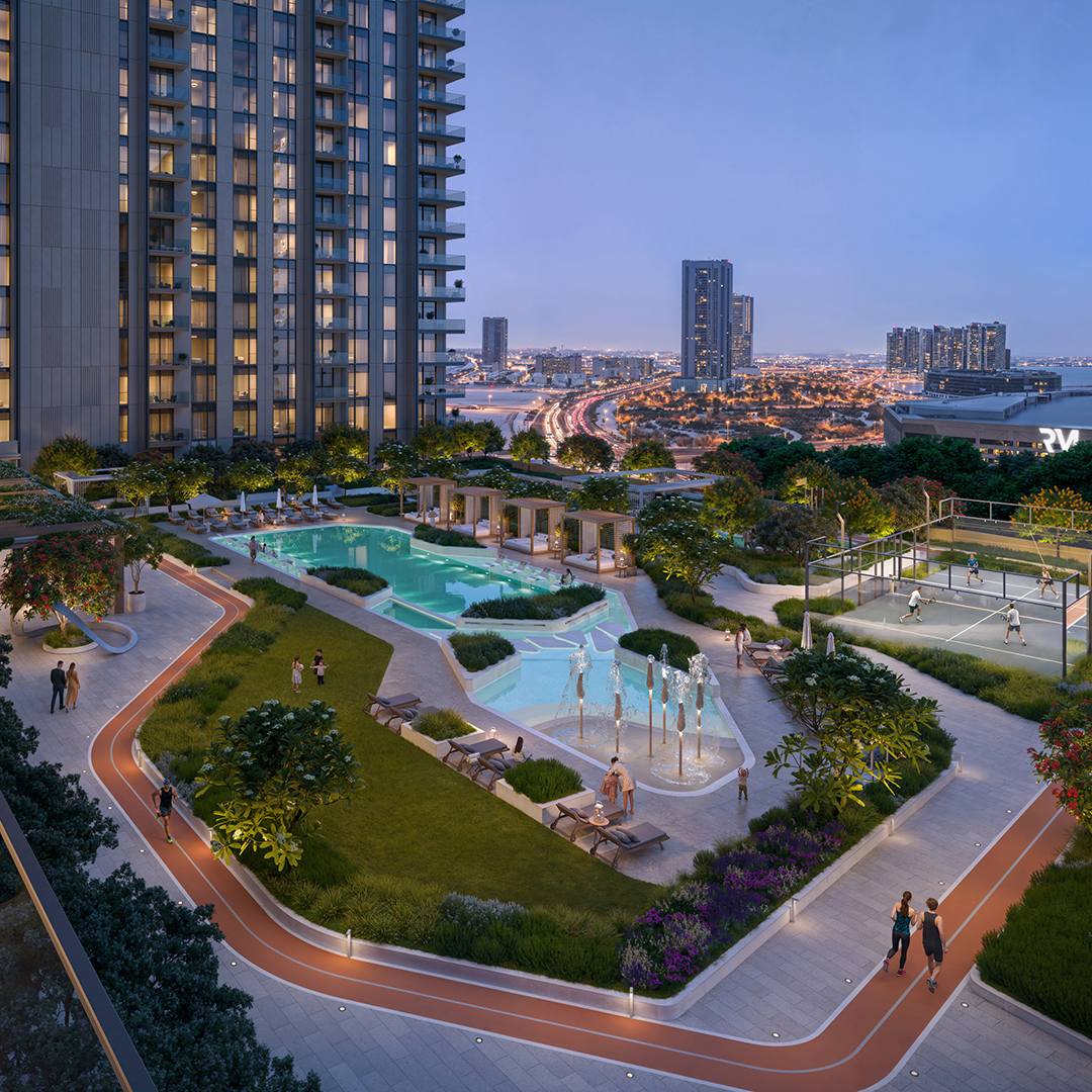 Tara Park pool aerial view luxury apartments Abu Dhabi